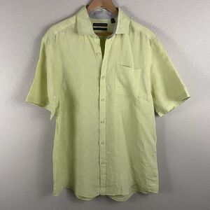 Saks Fifth Avenue Mens XL Bright Green 100% Linen Classic Fit Button Up Shirt